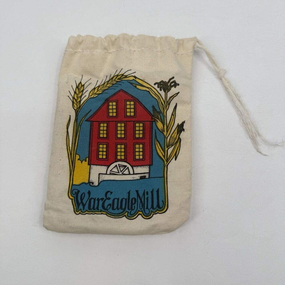 Handmade War Eagle Mill Small Drawstring Bag 7”x5” Graphic Print
